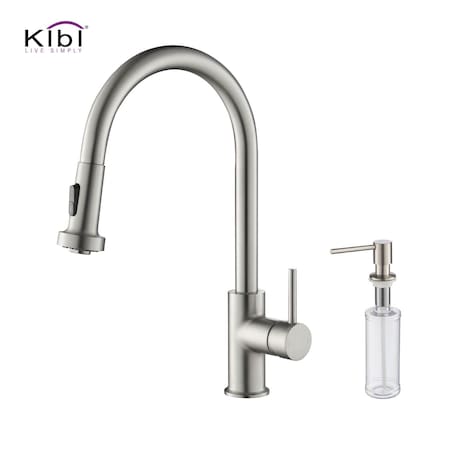 Kibi Casa Single Handle Pull Down Kitchen Sink Faucet with Soap Dispenser C-KKF2002BN-KSD100BN